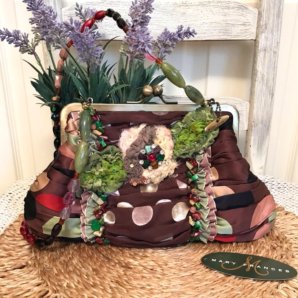 Mary Frances Artisan Beaded & Embellished Polka Dot Ruffled Bag